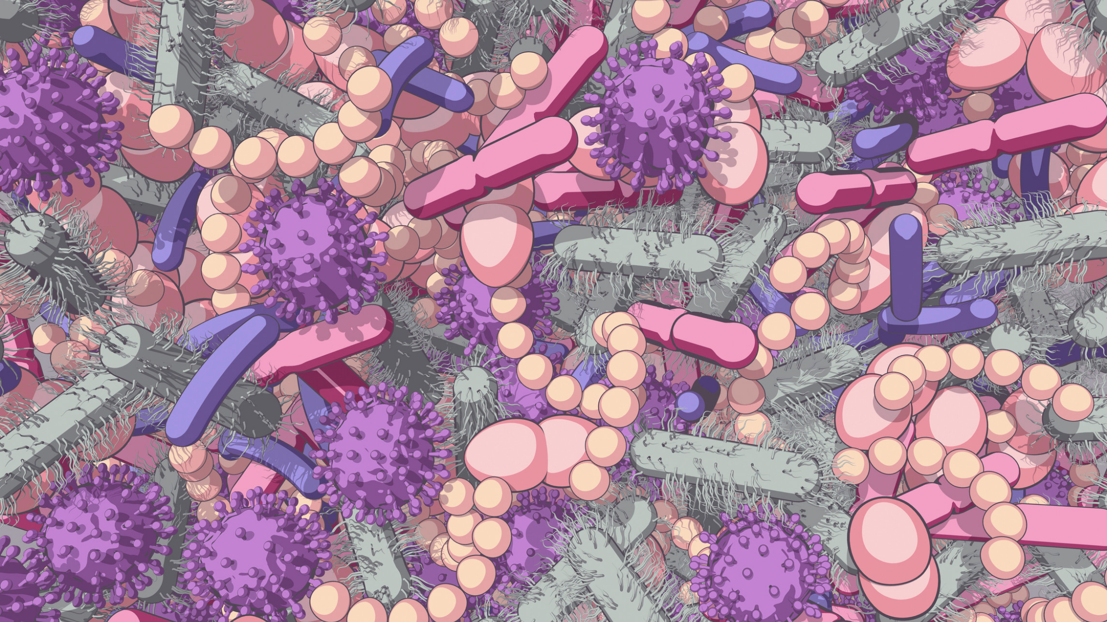 Close up of animated gut microbiome