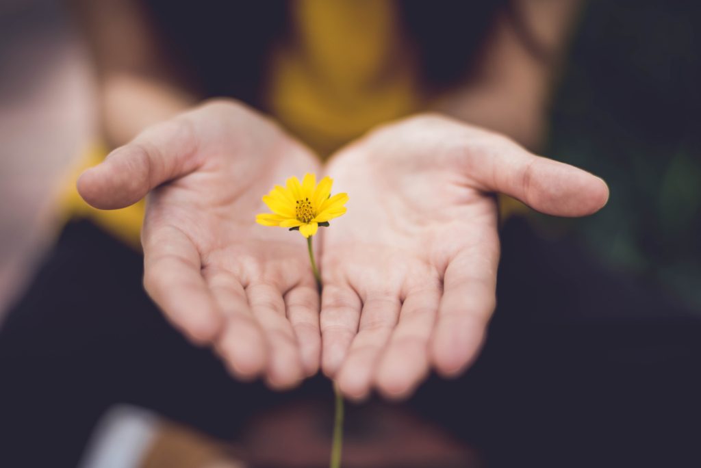 PSC patient holding yellow flower between her hands